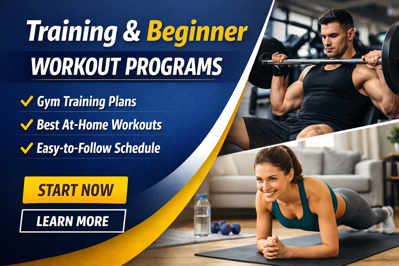 Gym Training Program & Workout Routine for Beginners | Home & Gym