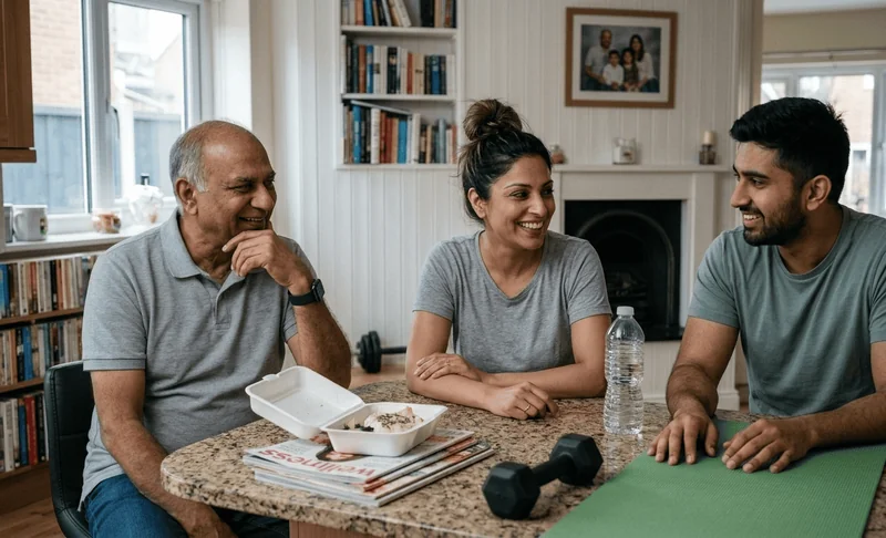 Family talking together at the dining table