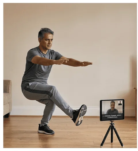 Member training at home during a live coaching session