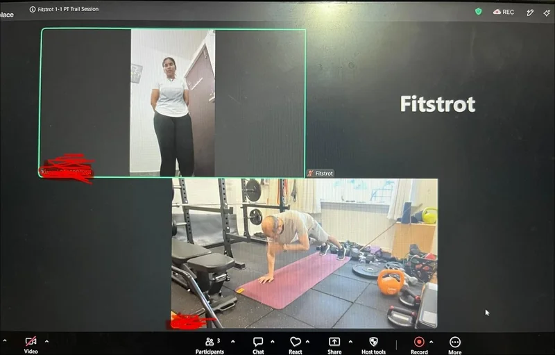 Screenshot of an online 1-on-1 personal training session