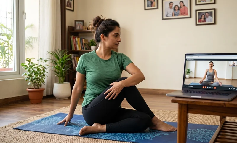 Woman in a live online yoga class